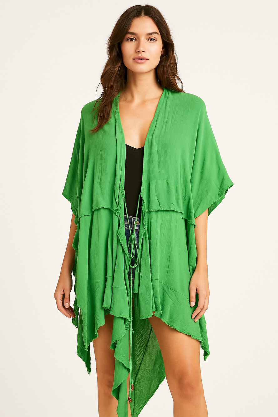 Free People Green Boho Cover-Up – Size L, 100% Viscose